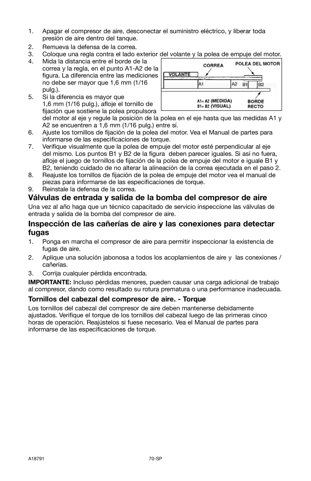 Excell Precision E7540 operation manual Tornillos del cabezal del compresor de aire. Torque 