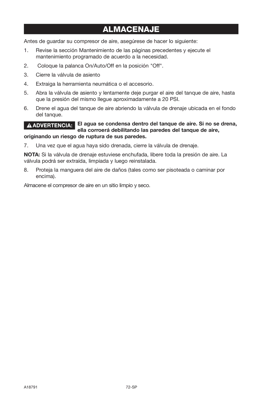 Excell Precision E7540 operation manual Almacenaje, Originando un riesgo de ruptura de sus paredes 