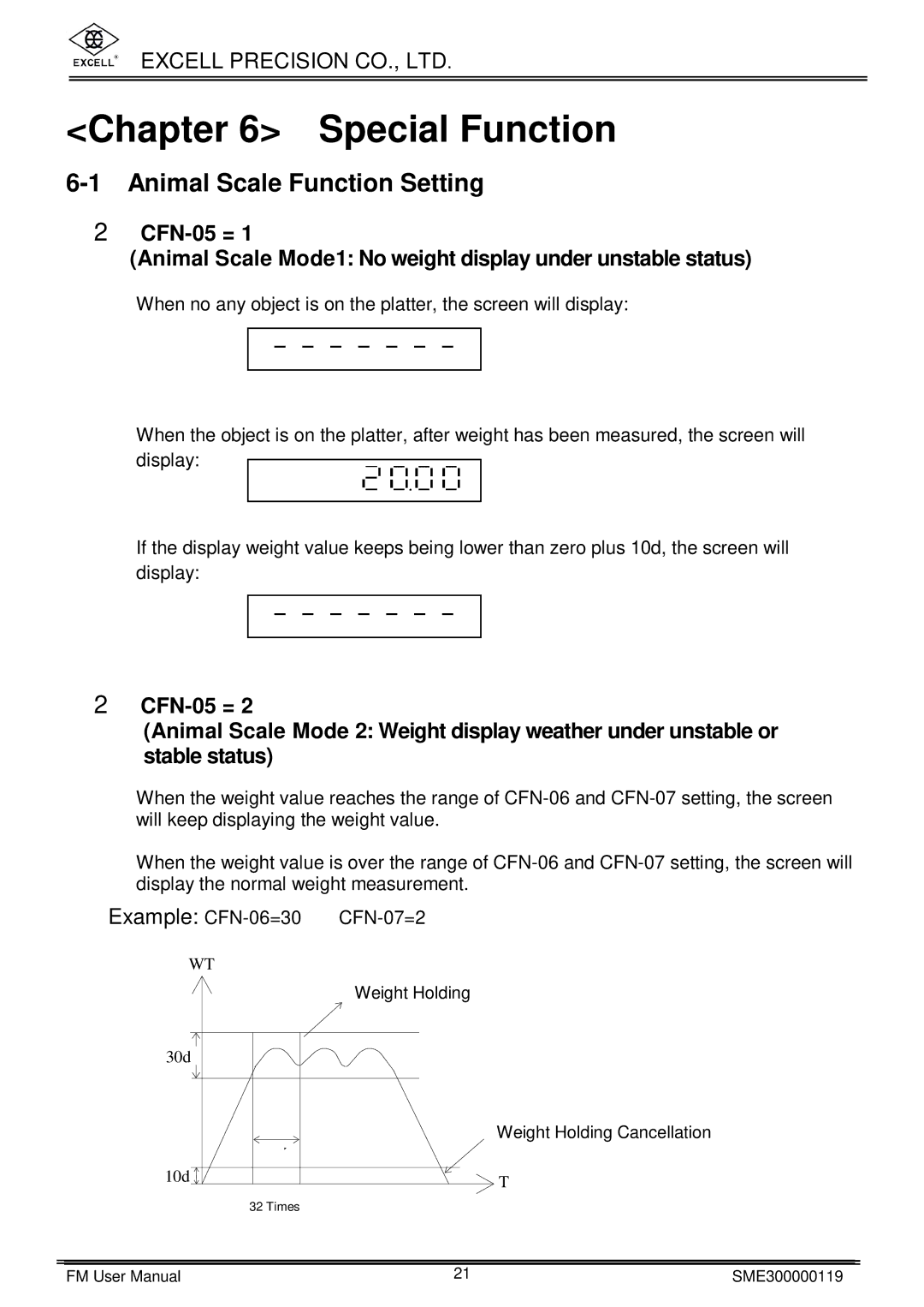 Excell Precision FM user manual Special Function, Animal Scale Function Setting 