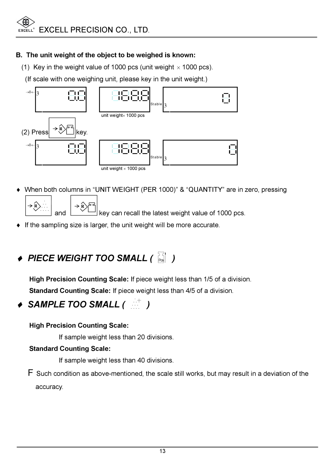 Excell Precision High Precesion Counting Scale Unit weight of the object to be weighed is known, Standard Counting Scale 