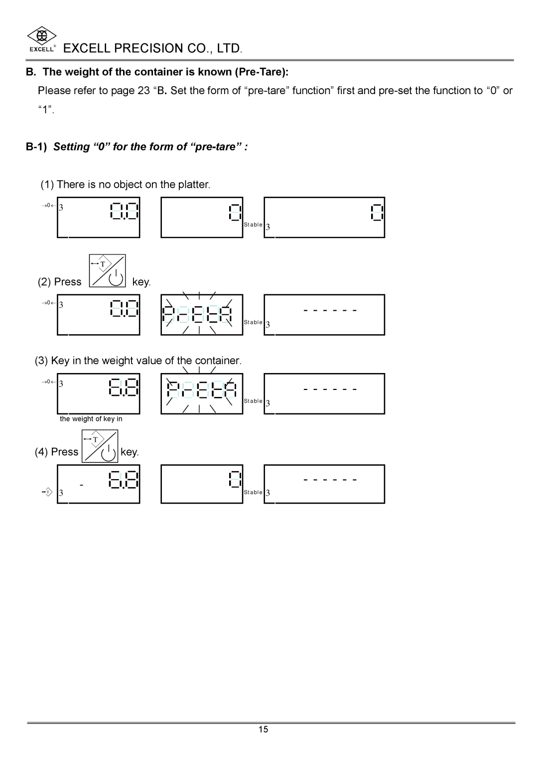 Excell Precision High Precesion Counting Scale manual Weight of the container is known Pre-Tare 