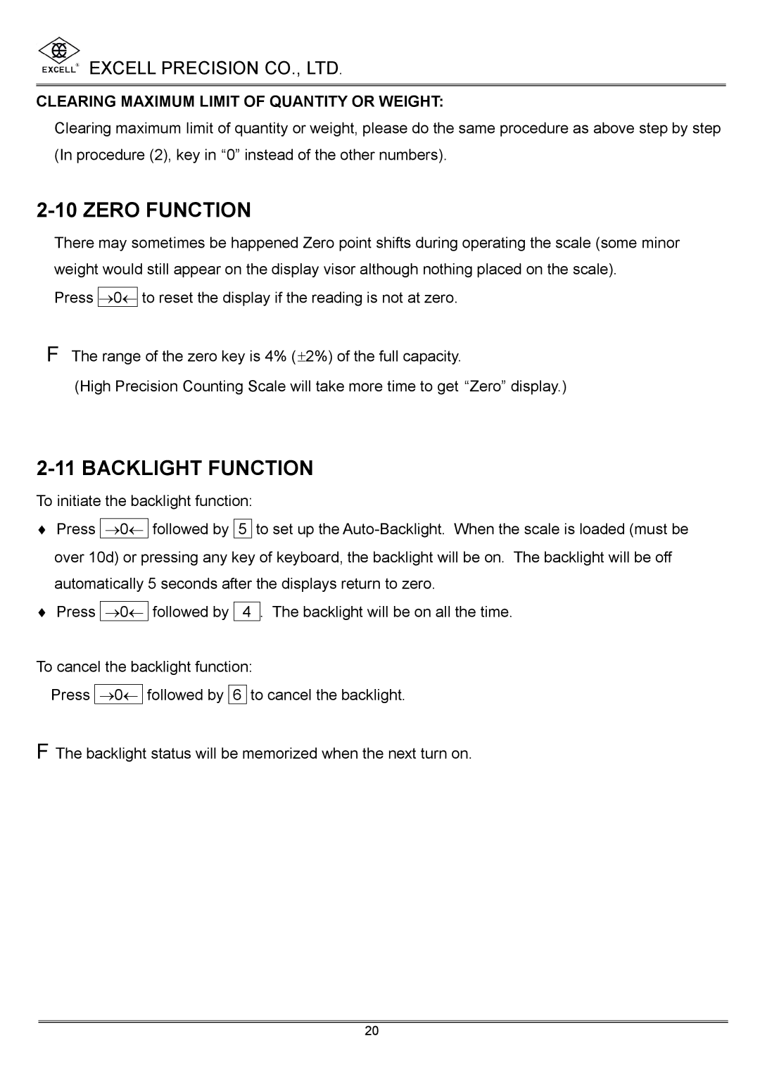 Excell Precision High Precesion Counting Scale manual Zero Function, Backlight Function 