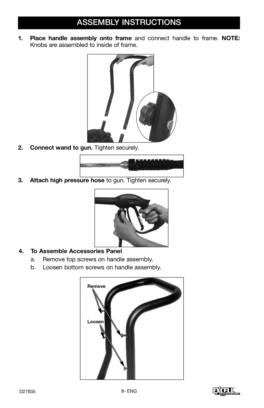 Excell Precision VR2300 operation manual Assembly Instructions 