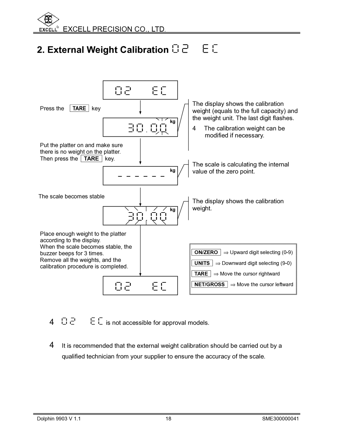 Excell Precision Weighing Scale manual External Weight Calibration 