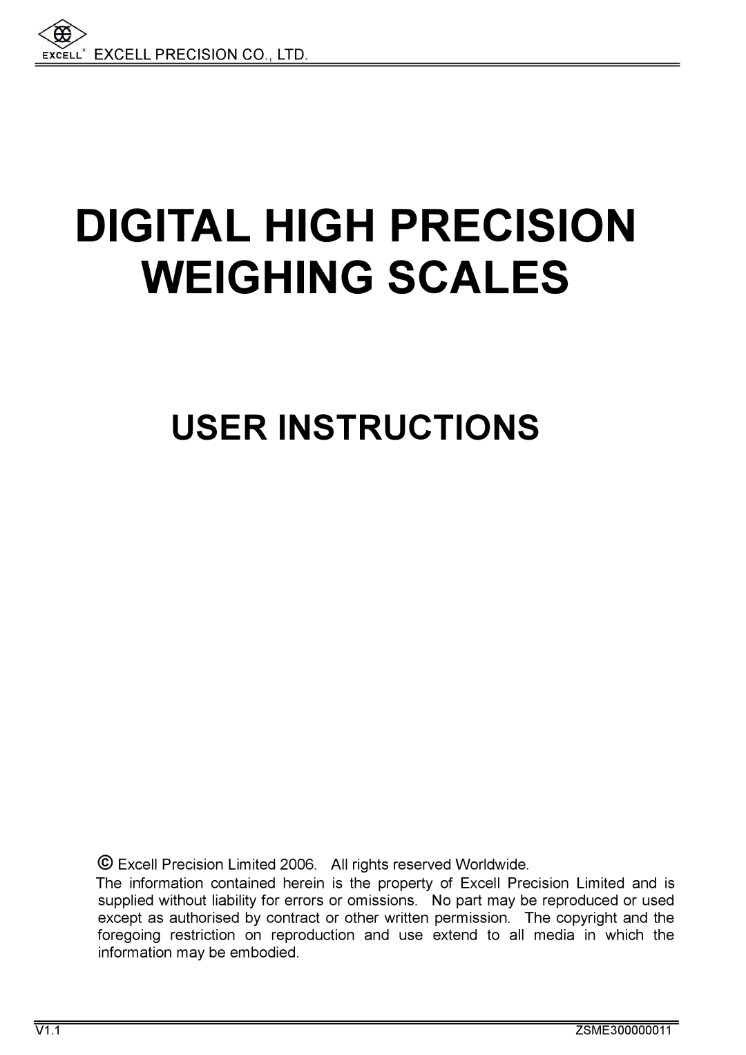 Excell Precision WEIGHING SCALES manual Digital High Precision Weighing Scales 