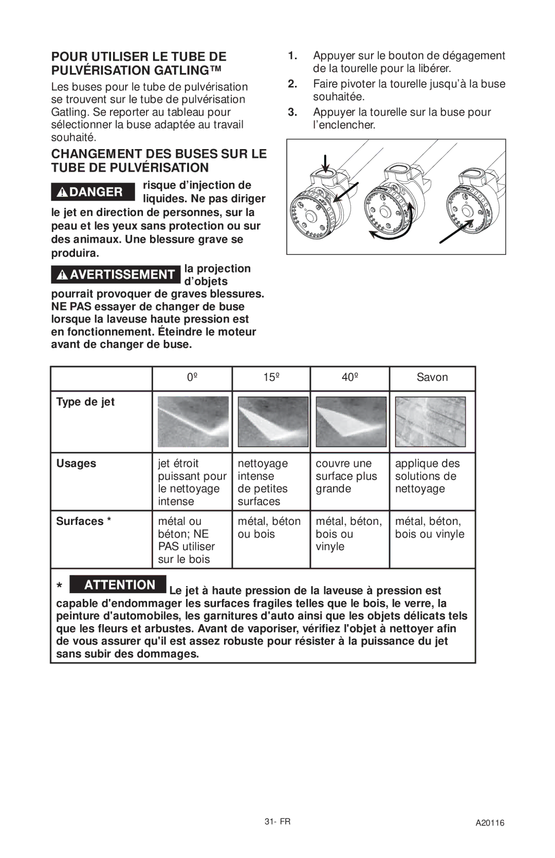 Excell Precision XC2600 Pour Utiliser LE Tube DE Pulvérisation Gatling, Changement DES Buses SUR LE Tube DE Pulvérisation 