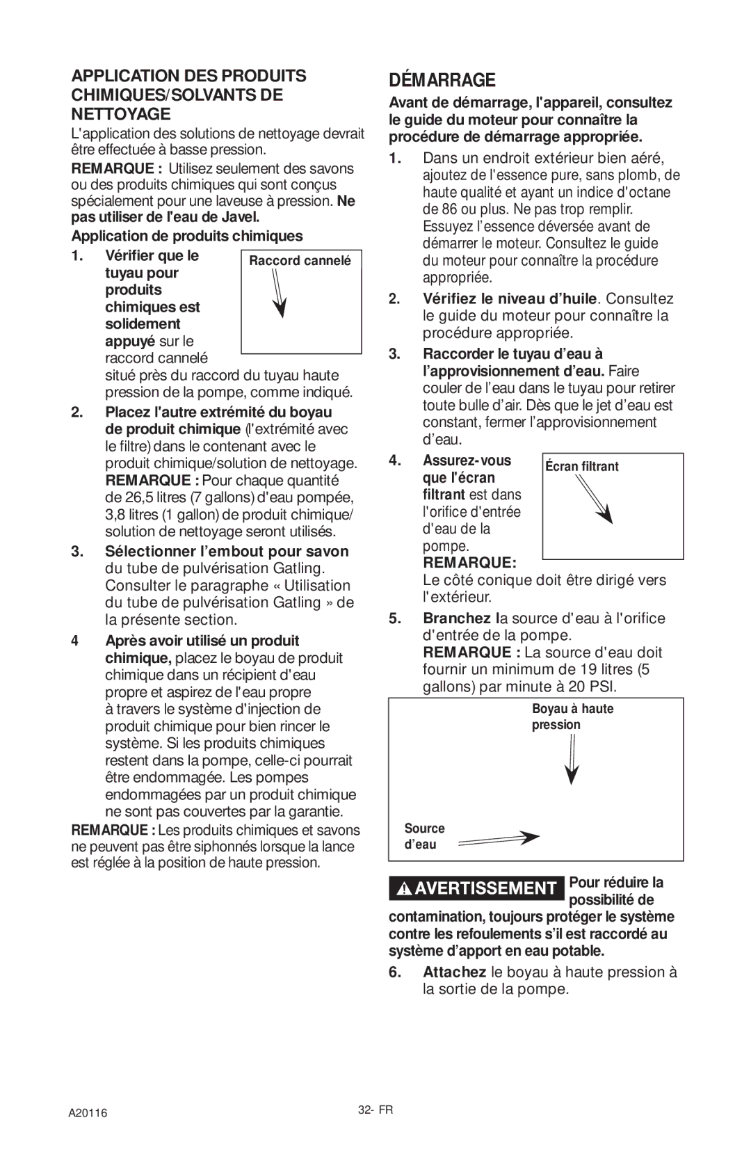 Excell Precision XC2600 operation manual Démarrage, Application DES Produits CHIMIQUES/SOLVANTS DE Nettoyage, Que lécran 