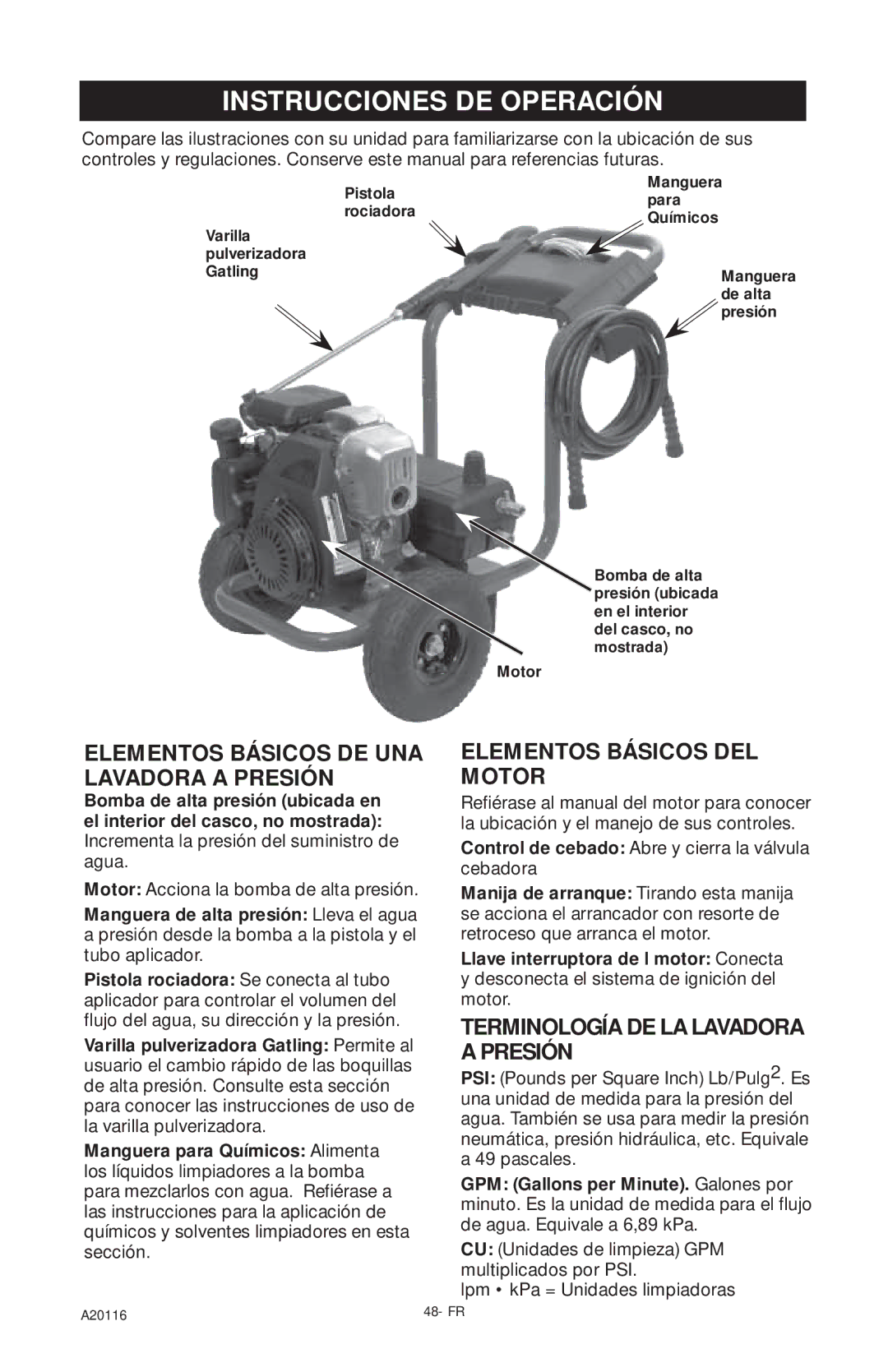 Excell Precision XC2600 operation manual Instrucciones DE Operación, Elementos Básicos DE UNA Lavadora a Presión 