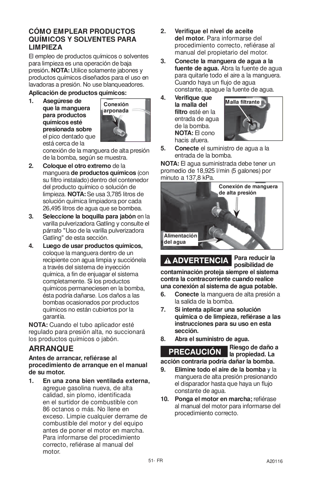 Excell Precision XC2600 operation manual Arranque, Cómo Emplear Productos Químicos Y Solventes Para Limpieza 