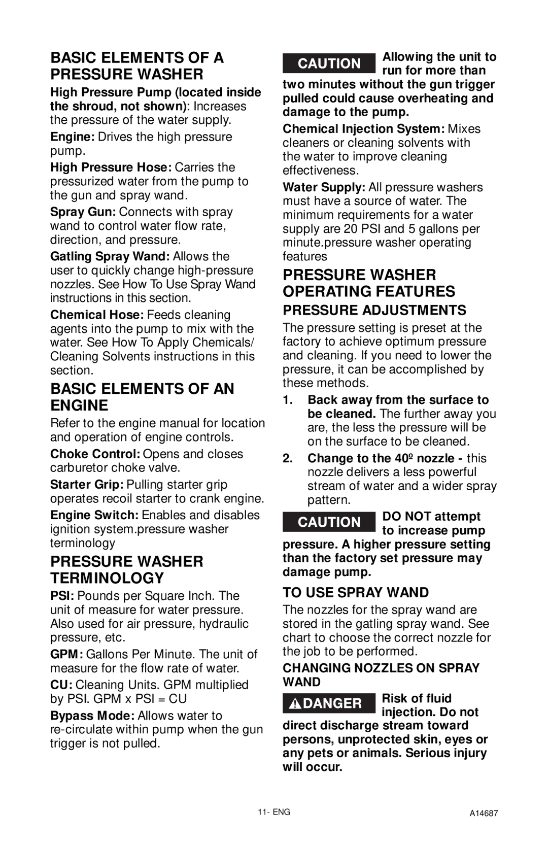 Excell Precision XR2625 Basic Elements of a Pressure Washer, Basic Elements of AN Engine, Pressure Washer Terminology 