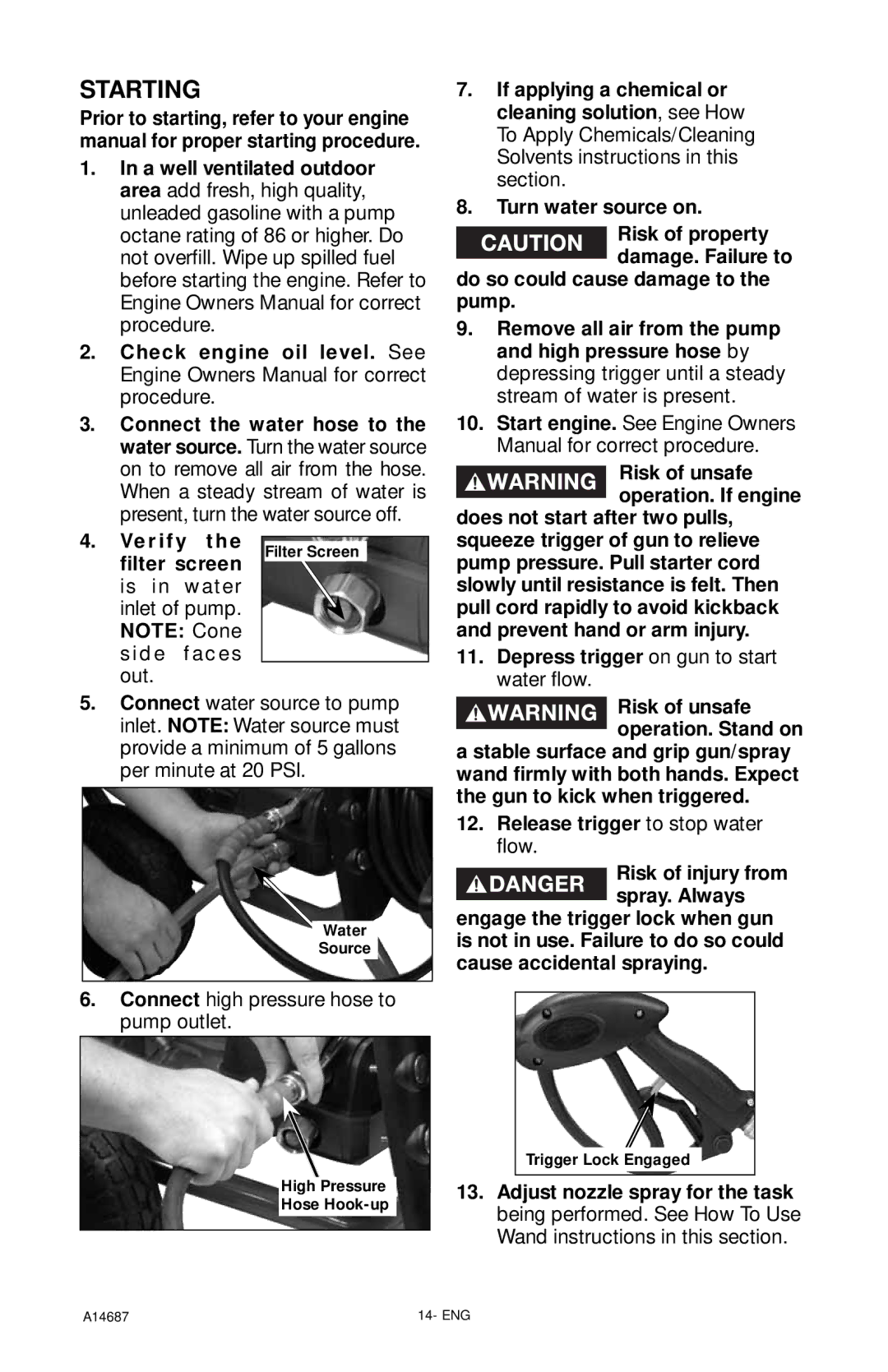 Excell Precision XR2625 operation manual Starting 