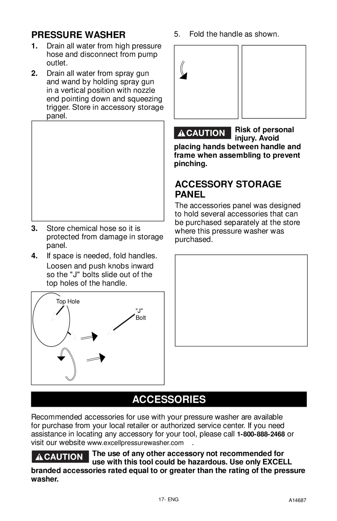 Excell Precision XR2625 operation manual Accessories, Pressure Washer, Accessory Storage Panel 