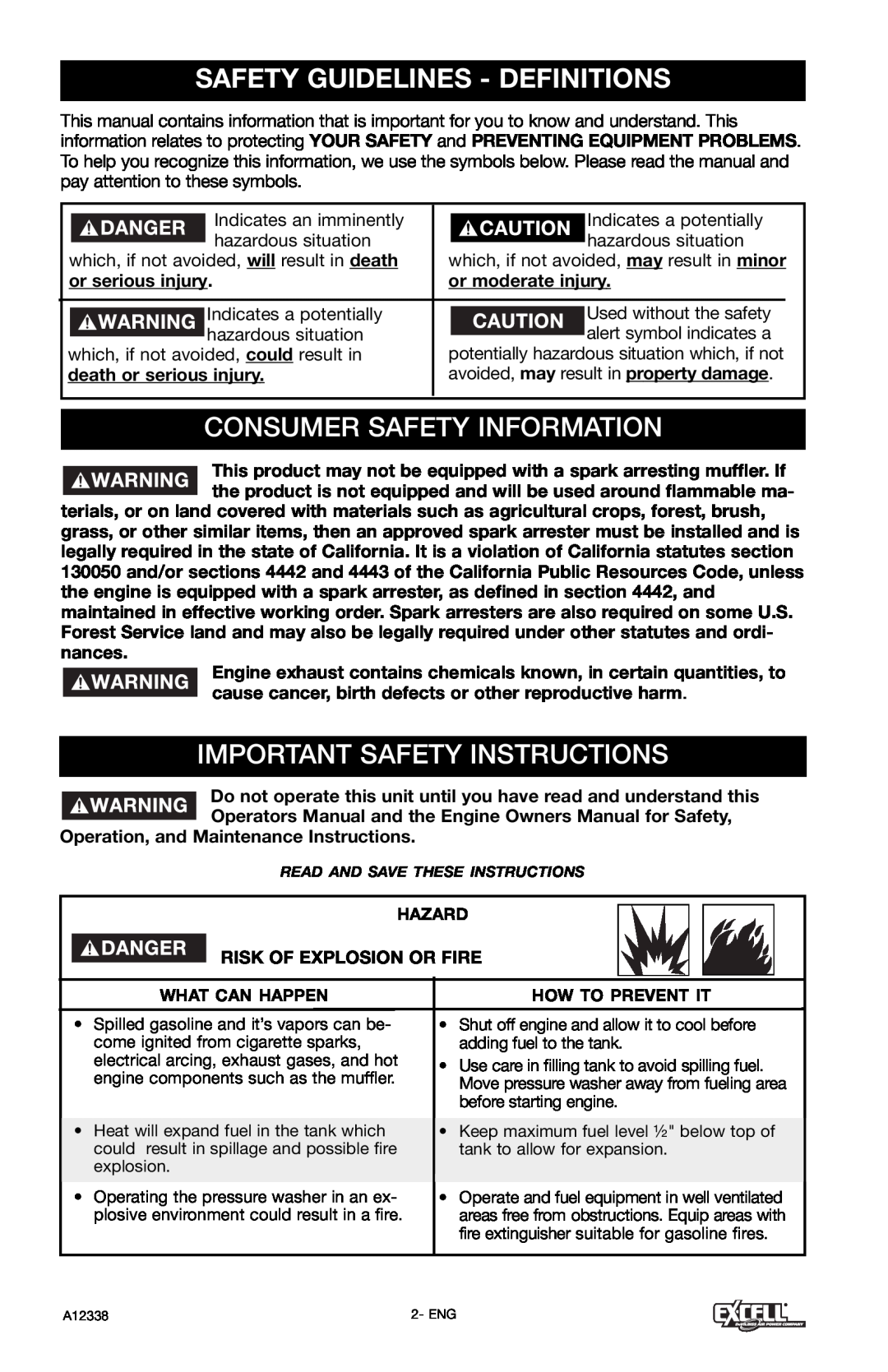 Excell Precision XR2750 Safety Guidelines - Definitions, Consumer Safety Information, Important Safety Instructions 
