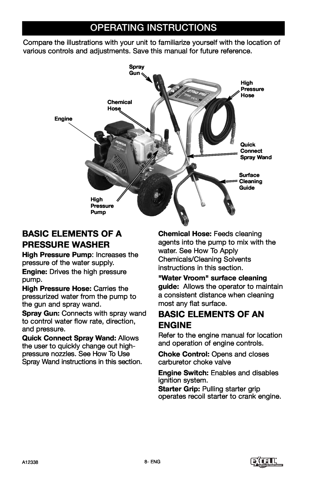 Excell Precision XR2750 Operating Instructions, Basic Elements Of A Pressure Washer, Basic Elements Of An Engine 