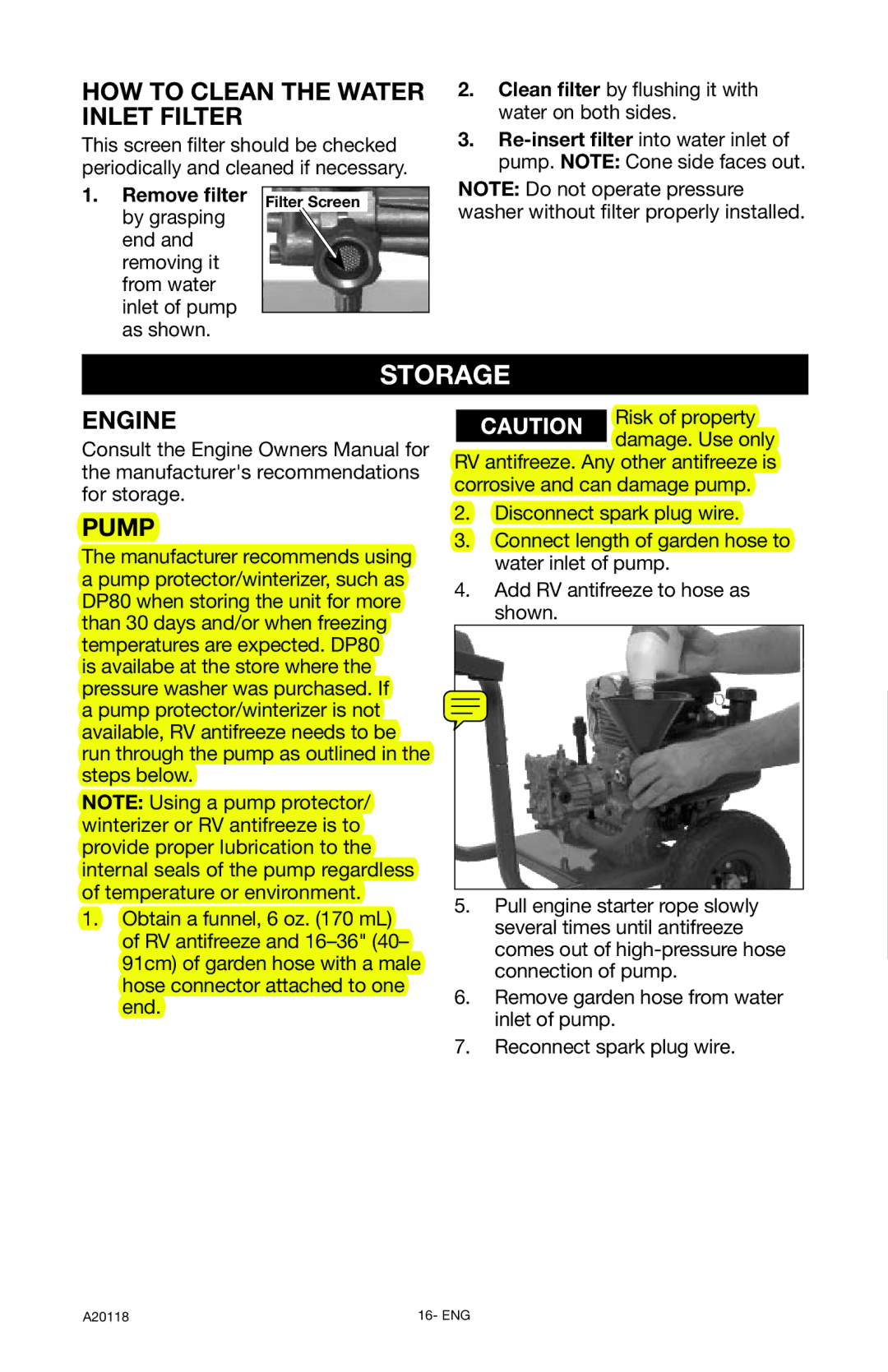 Excello Products Company XC2800 operation manual Storage, HOW to Clean the Water Inlet Filter 