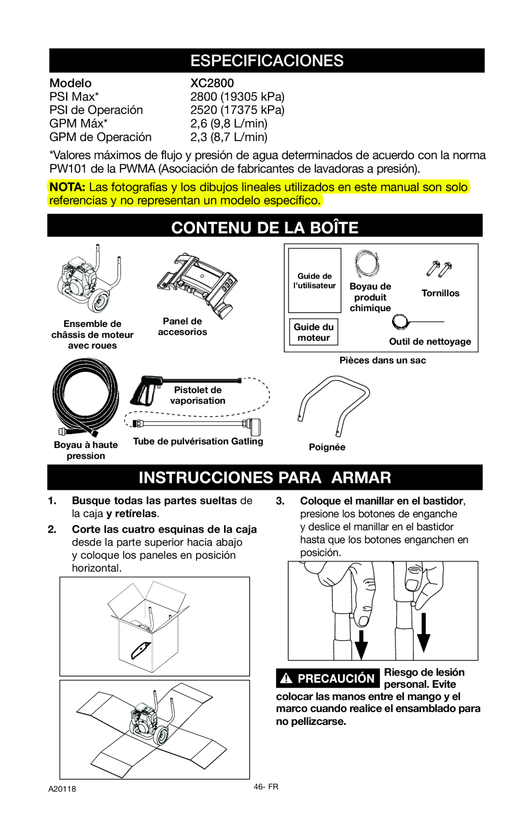 Excello Products Company XC2800 Instrucciones Para Armar, Busque todas las partes sueltas de la caja y retírelas 