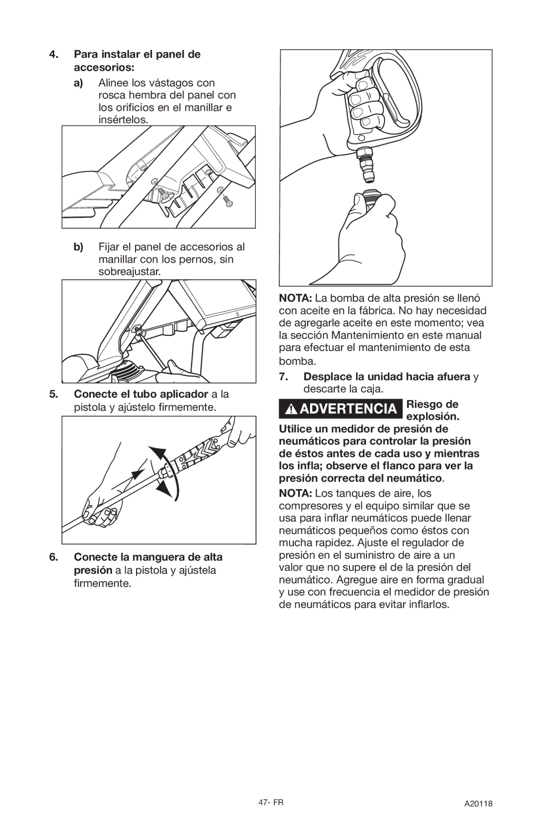 Excello Products Company XC2800 operation manual Para instalar el panel de accesorios 