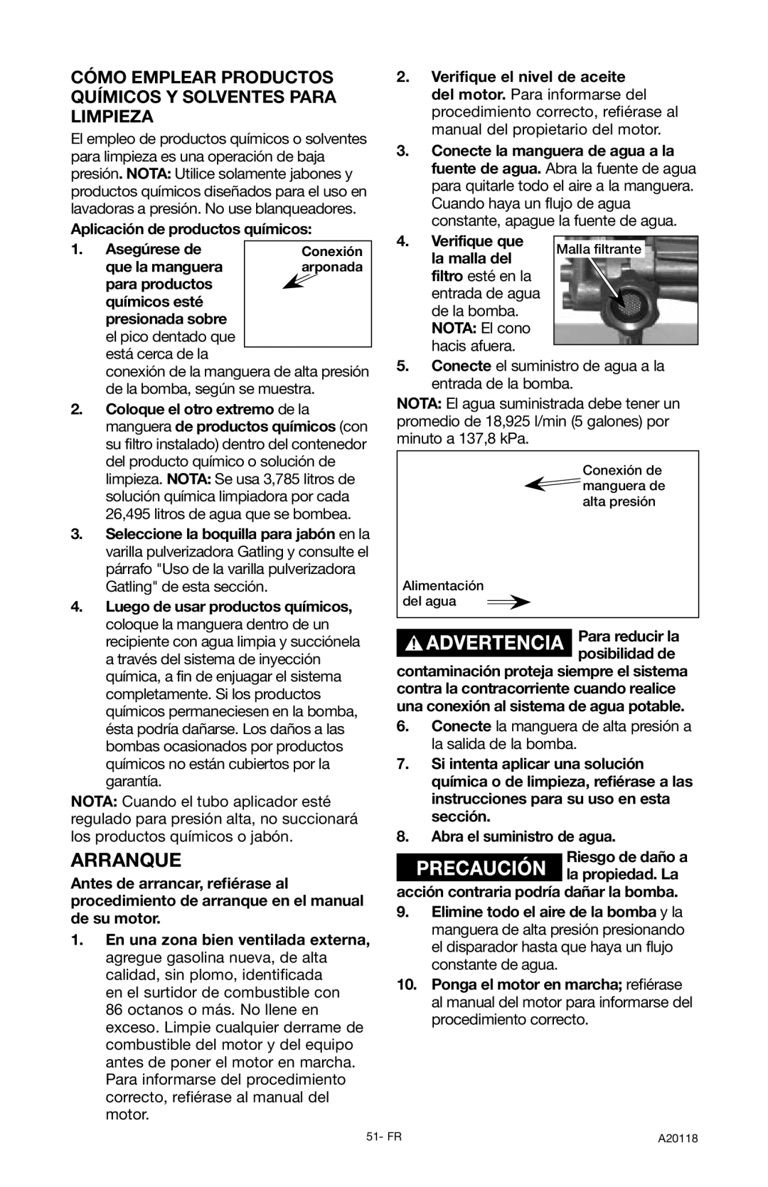 Excello Products Company XC2800 operation manual Arranque, Cómo Emplear Productos Químicos Y Solventes Para Limpieza 