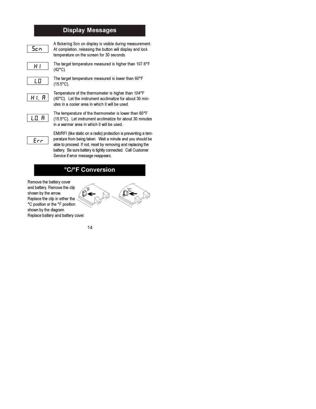 Exergen 2000C manual Display Messages, Conversion 