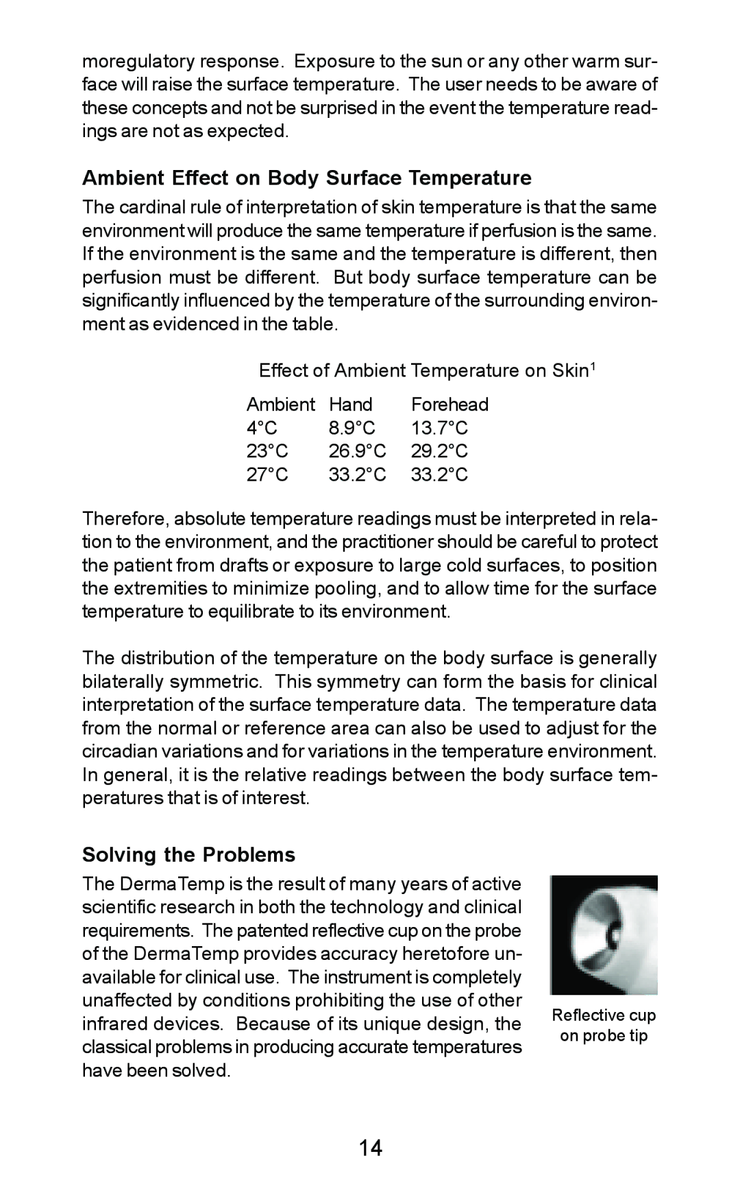 Exergen DT 1001-RS, DT 1001-LT, DT 1001-LN manual Ambient Effect on Body Surface Temperature, Solving the Problems 