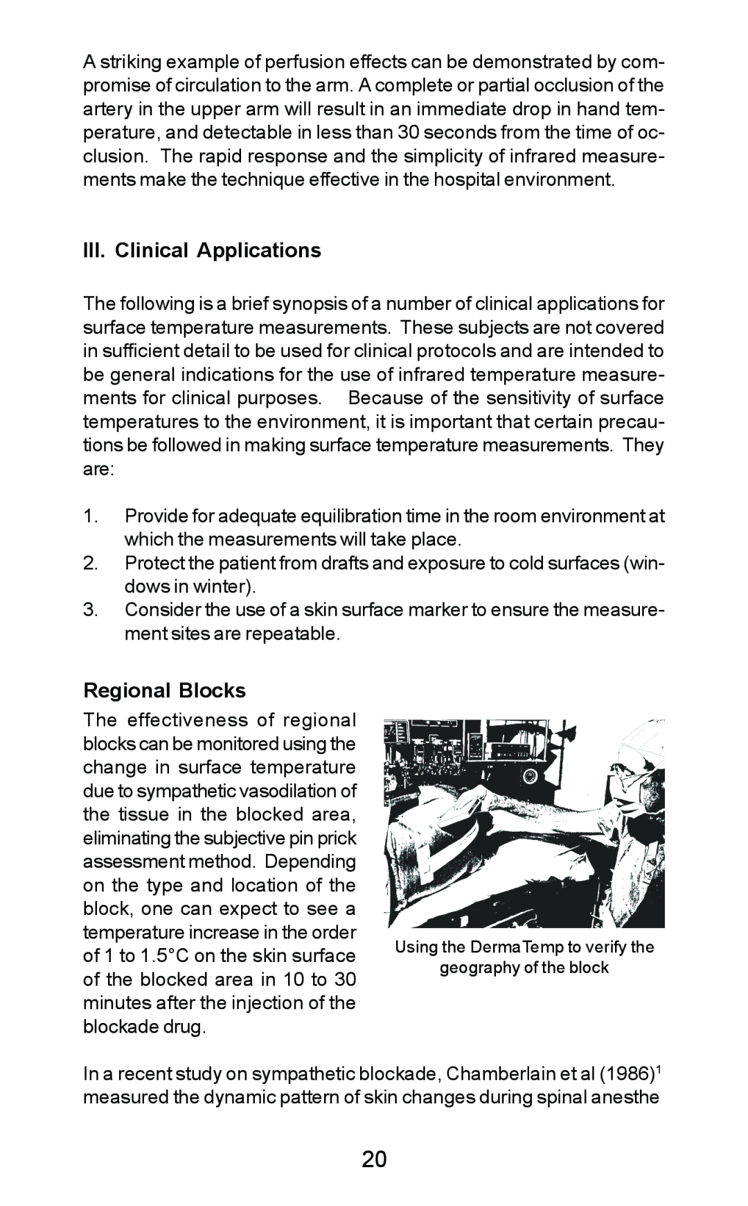 Exergen DT 1001-LN, DT 1001-RS, DT 1001-LT manual III. Clinical Applications, Regional Blocks 