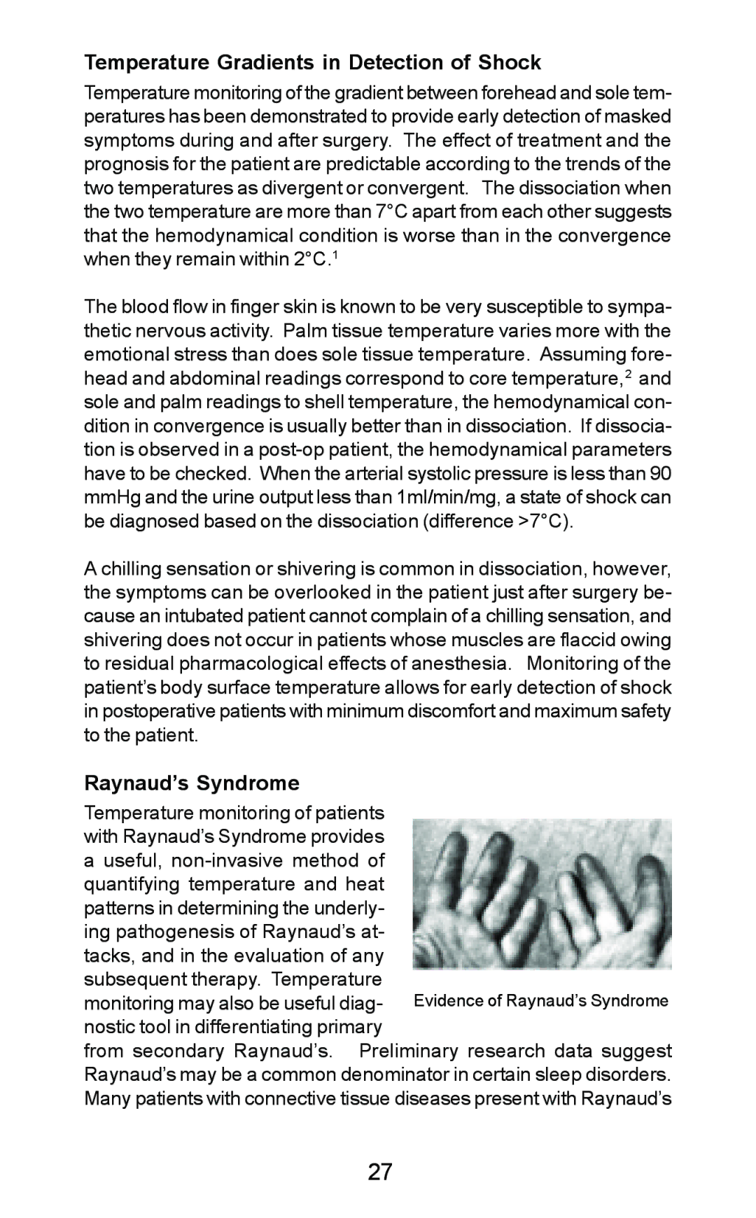 Exergen DT 1001-LT, DT 1001-RS, DT 1001-LN manual Temperature Gradients in Detection of Shock, Raynaud’s Syndrome 