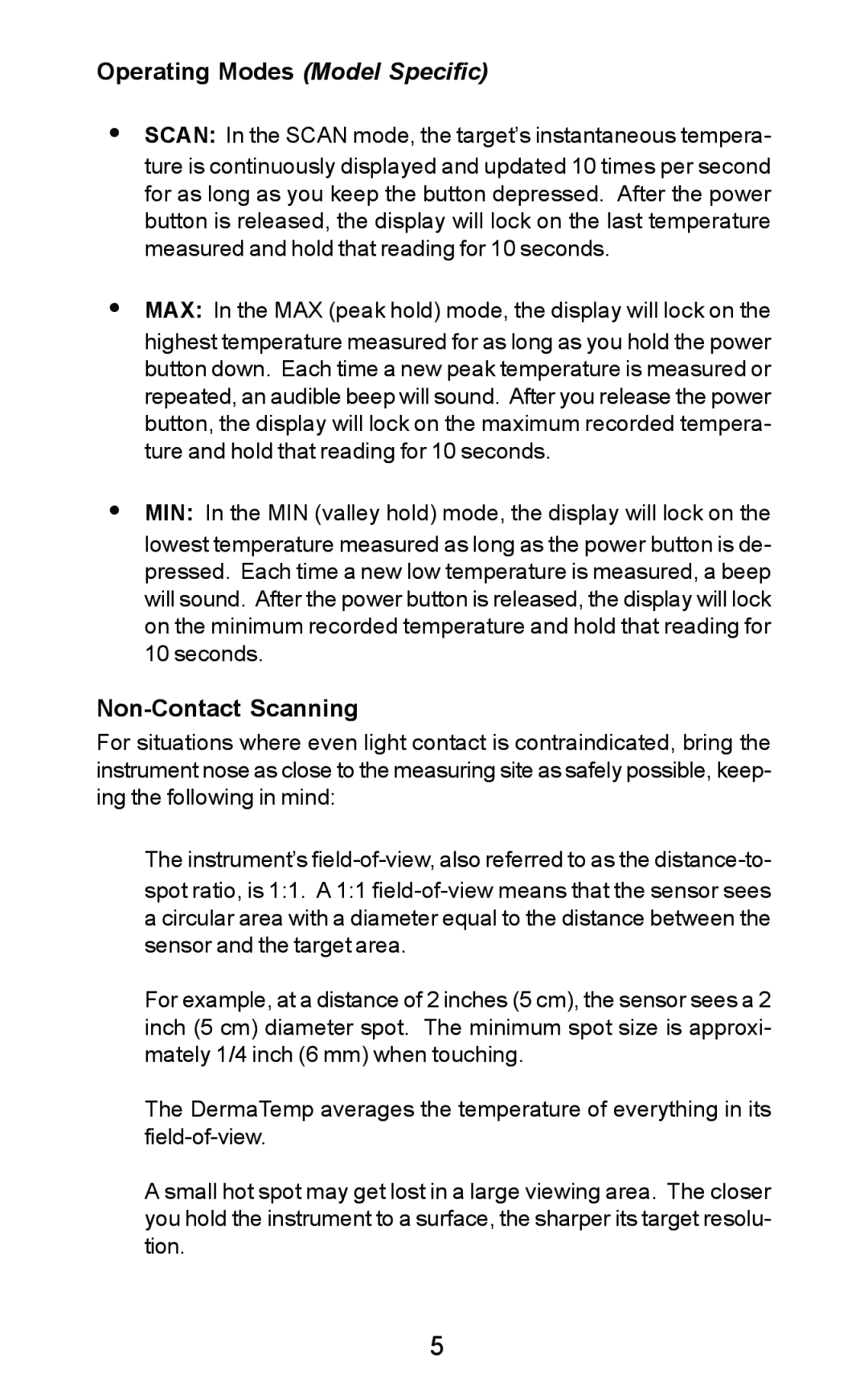 Exergen DT 1001-RS, DT 1001-LT, DT 1001-LN manual Operating Modes Model Specific, Non-Contact Scanning 