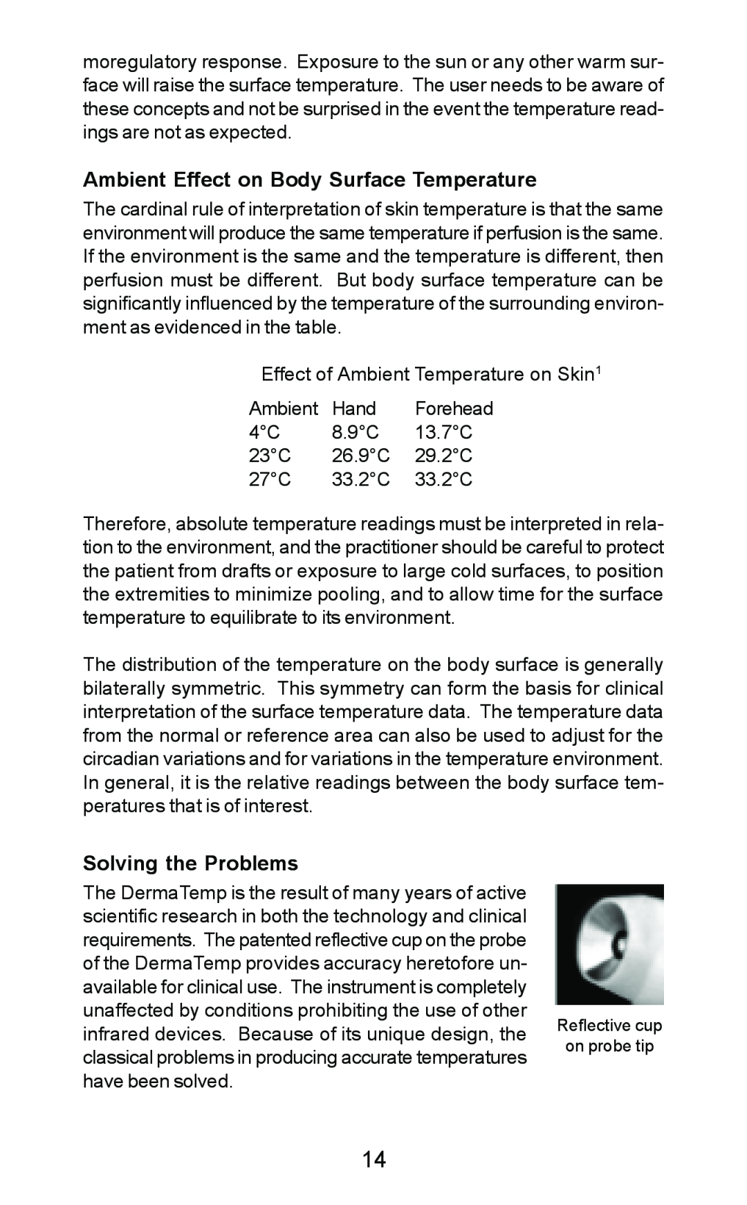 Exergen DT 1001-RS, DT 1001-LT, DT 1001-LN manual Ambient Effect on Body Surface Temperature, Solving the Problems 