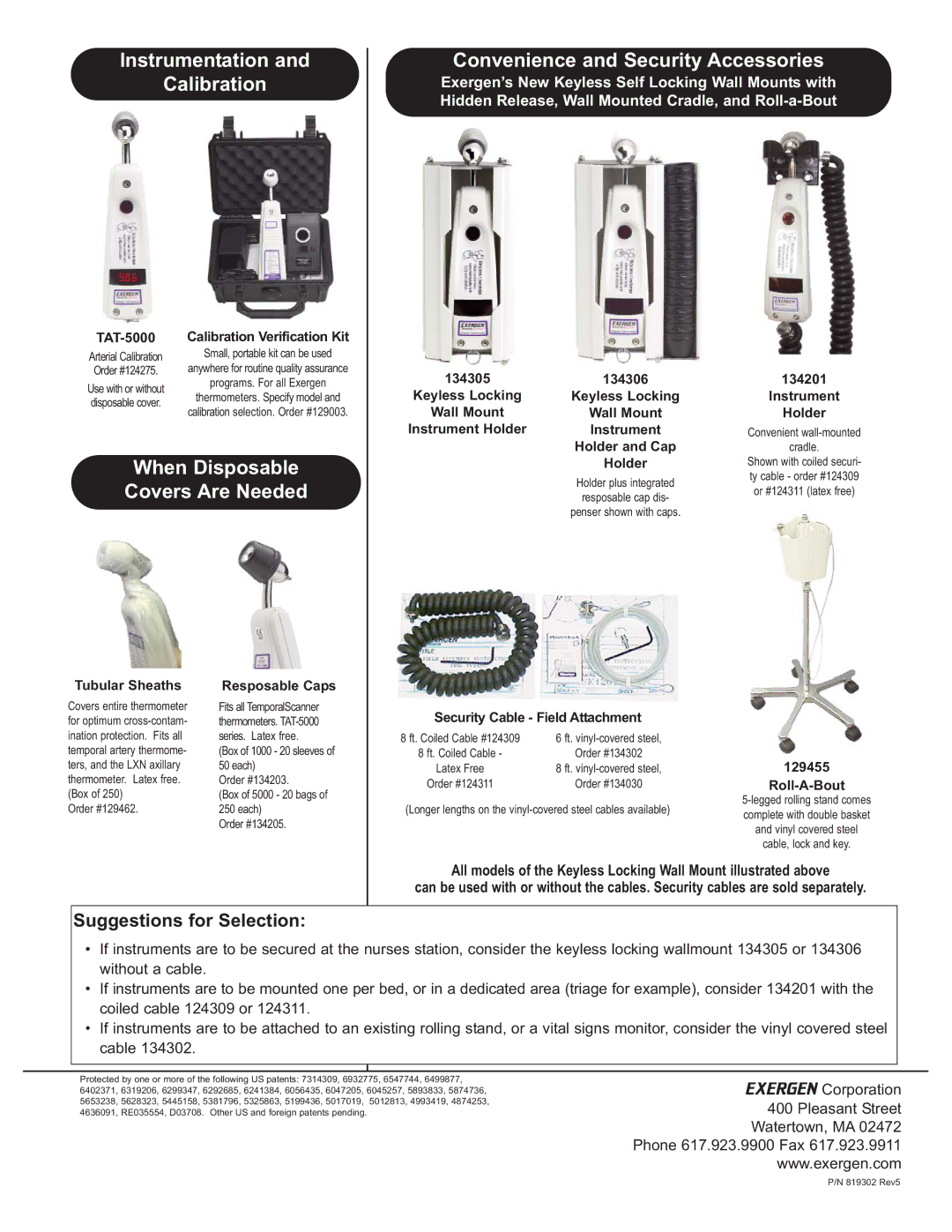 Exergen Instant Thermometry Keyless Locking Wall Mount, Holder and Cap, Instrument Holder, Tubular Sheaths, Roll-A-Bout 
