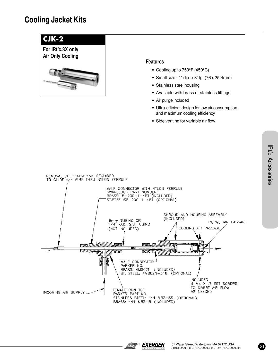 Exergen IRt/c.XMTR manual CJK-2, For IRt/c.3X only Air Only Cooling Features 