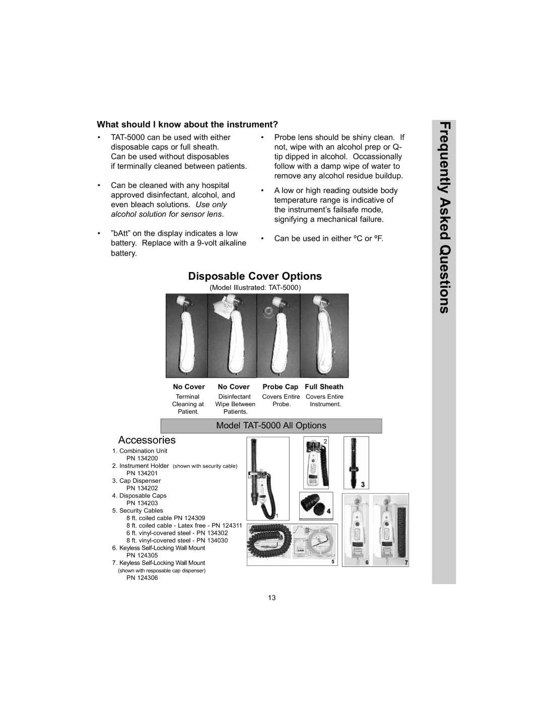 Exergen TAT-5000 manual Disposable Cover Options, What should I know about the instrument? 