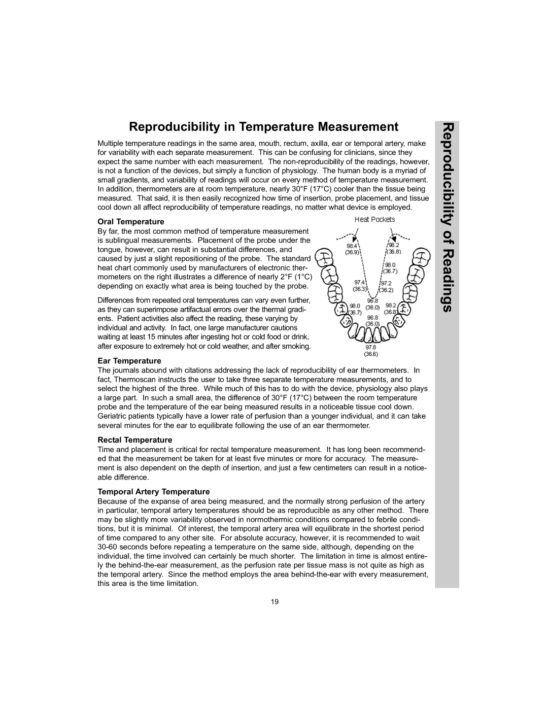 Exergen TAT-5000 manual Reproducibility of Readings, Reproducibility in Temperature Measurement 