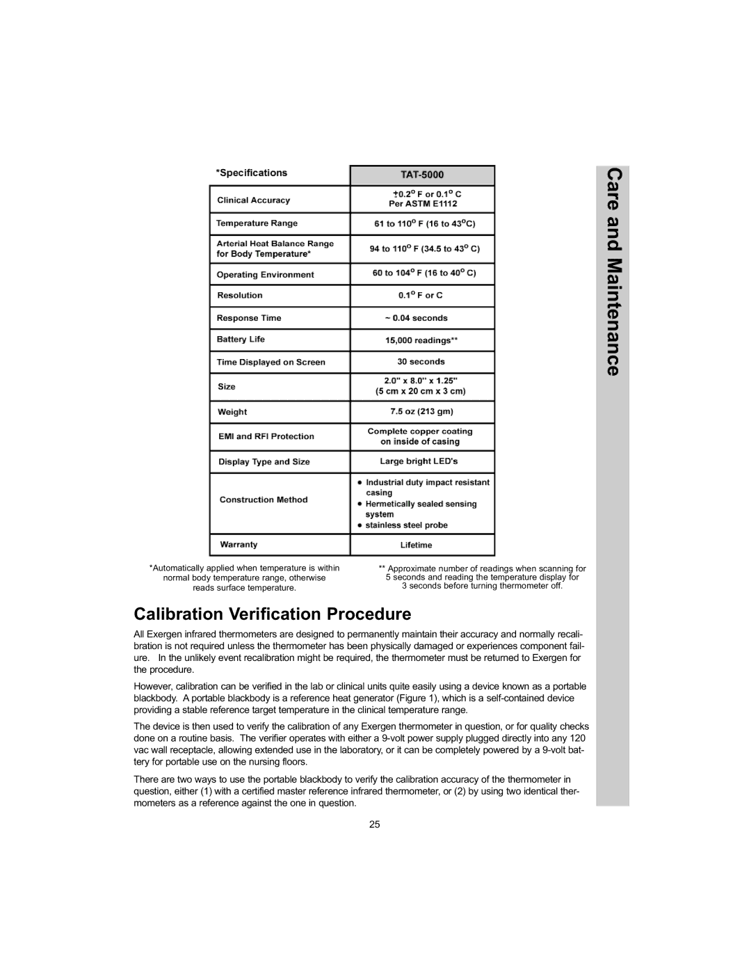 Exergen TAT-5000 manual Calibration Verification Procedure, Normal body temperature range, otherwise 