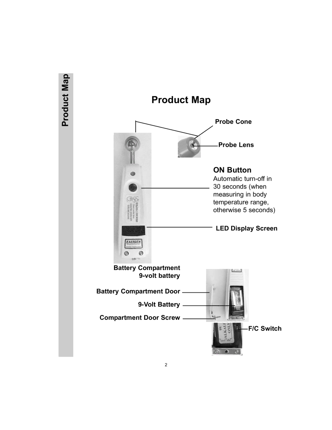 Exergen TAT-5000 manual Product Map, On Button, Probe Cone Probe Lens 