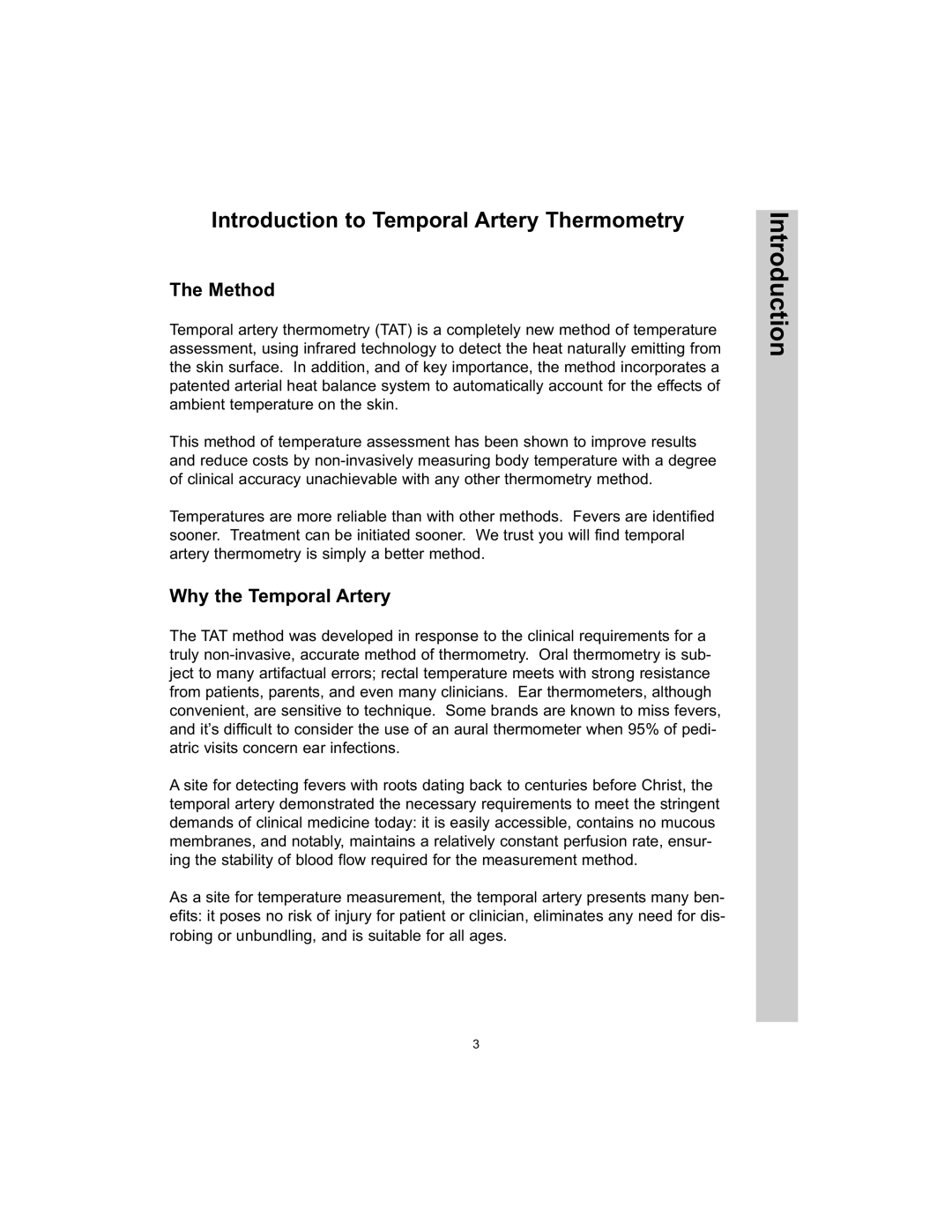 Exergen TAT-5000 manual Introduction to Temporal Artery Thermometry, Method, Why the Temporal Artery 