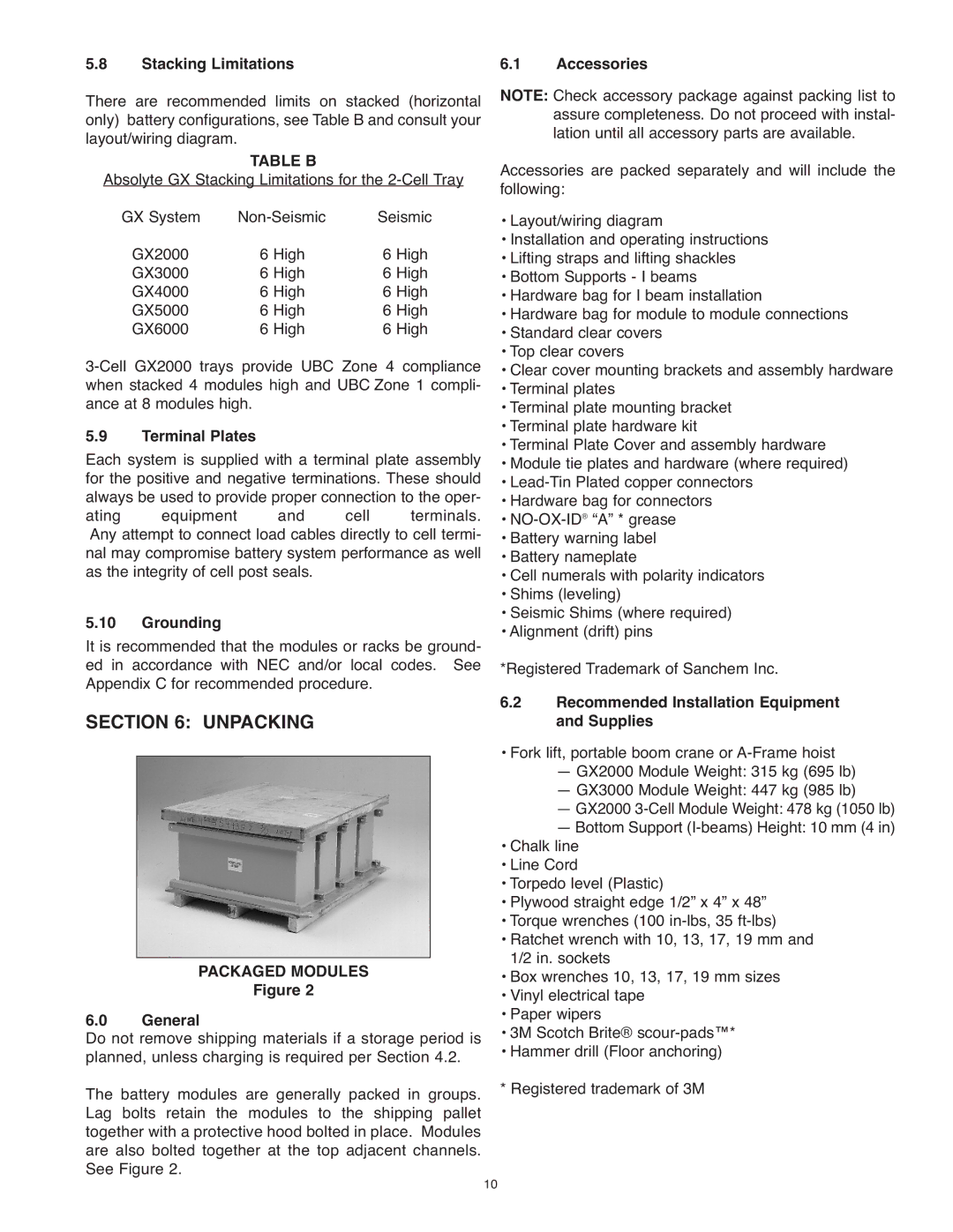 Exide PAR20 manual Unpacking, Table B 