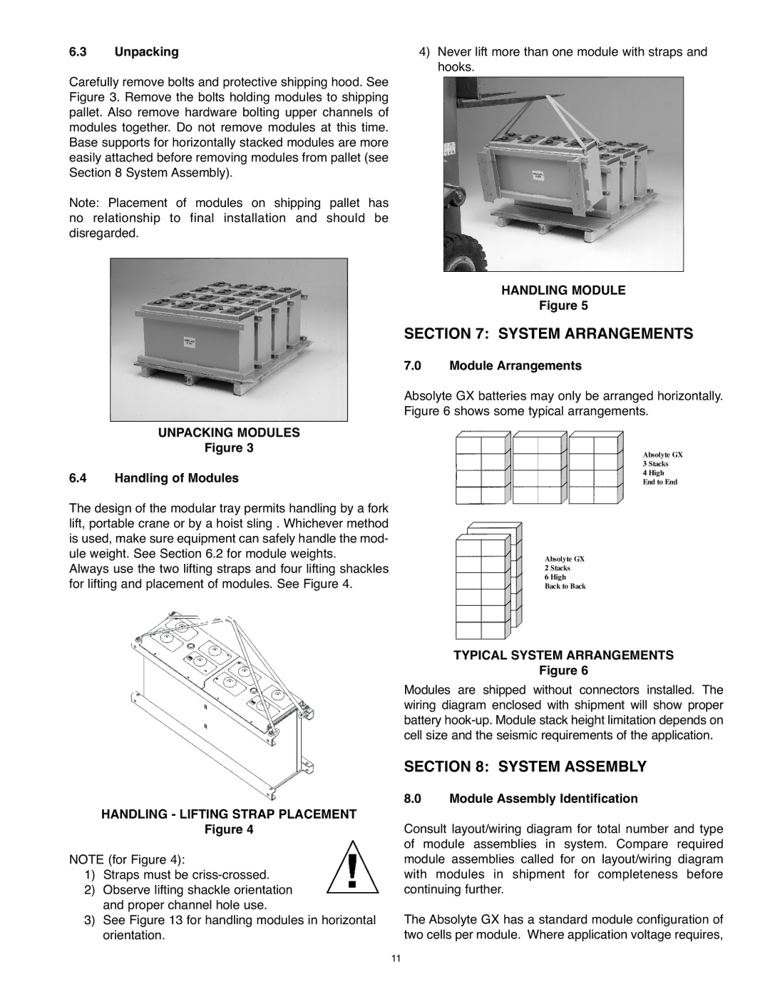 Exide PAR20 manual System Assembly, Unpacking Modules, Handling Module, Typical System Arrangements 