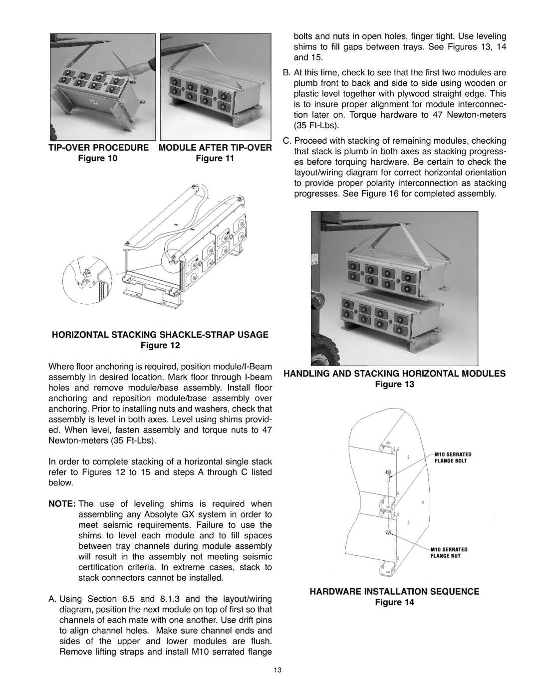 Exide PAR20 manual TIP-OVER Procedure Module After TIP-OVER, Horizontal Stacking SHACKLE-STRAP Usage 