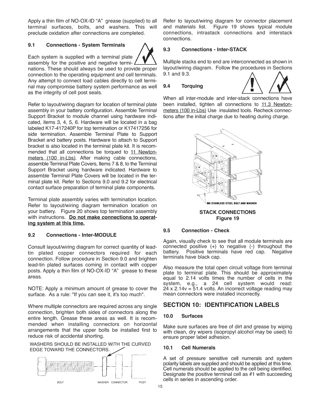 Exide PAR20 manual Identification Labels, Stack Connections 