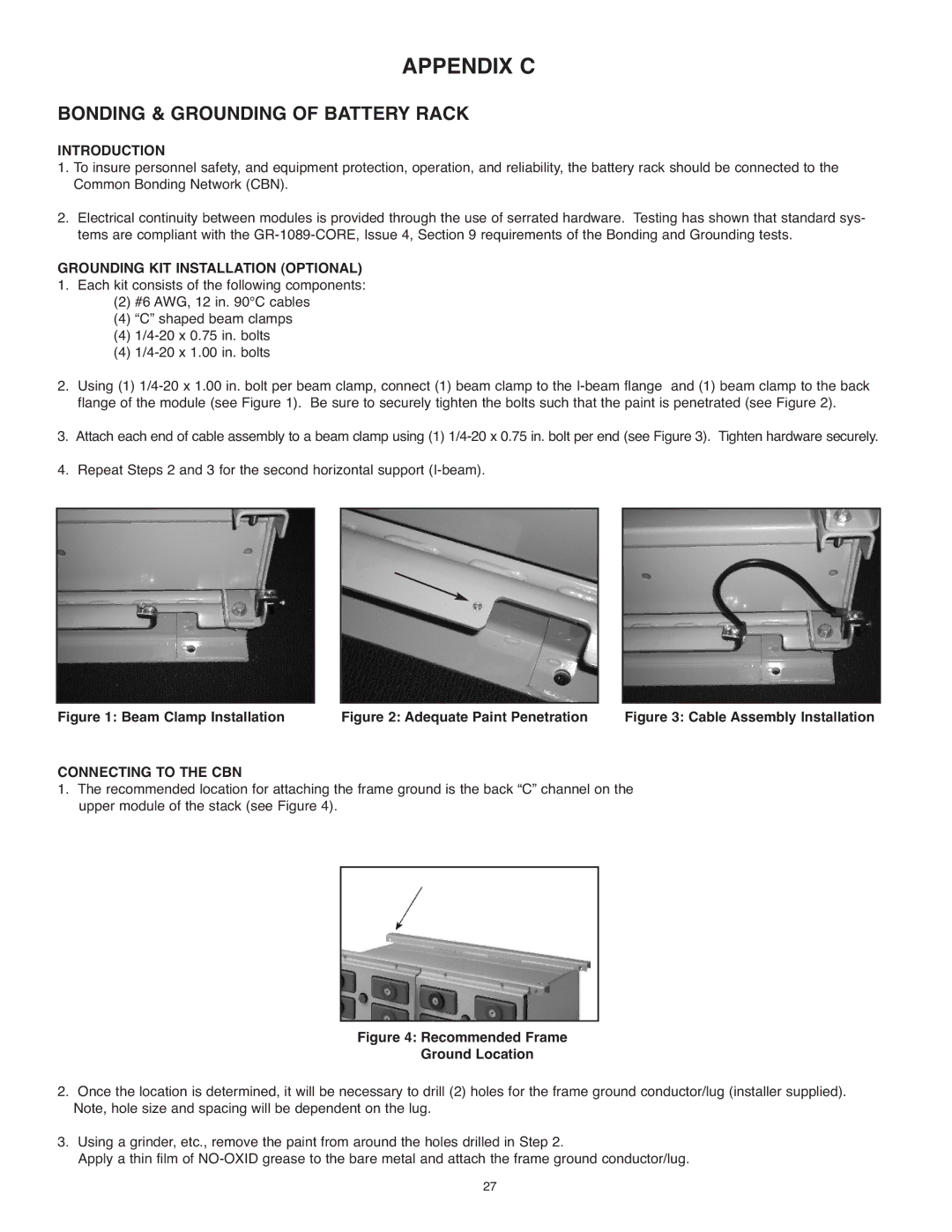 Exide PAR20 manual Appendix C, Bonding & Grounding of Battery Rack 