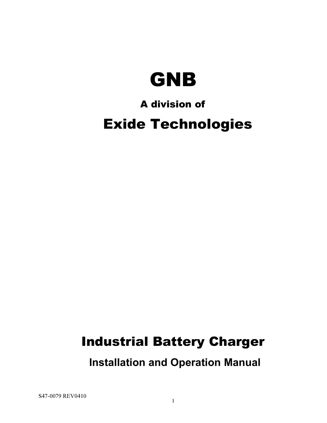 Exide S47-0079 manual Gnb 