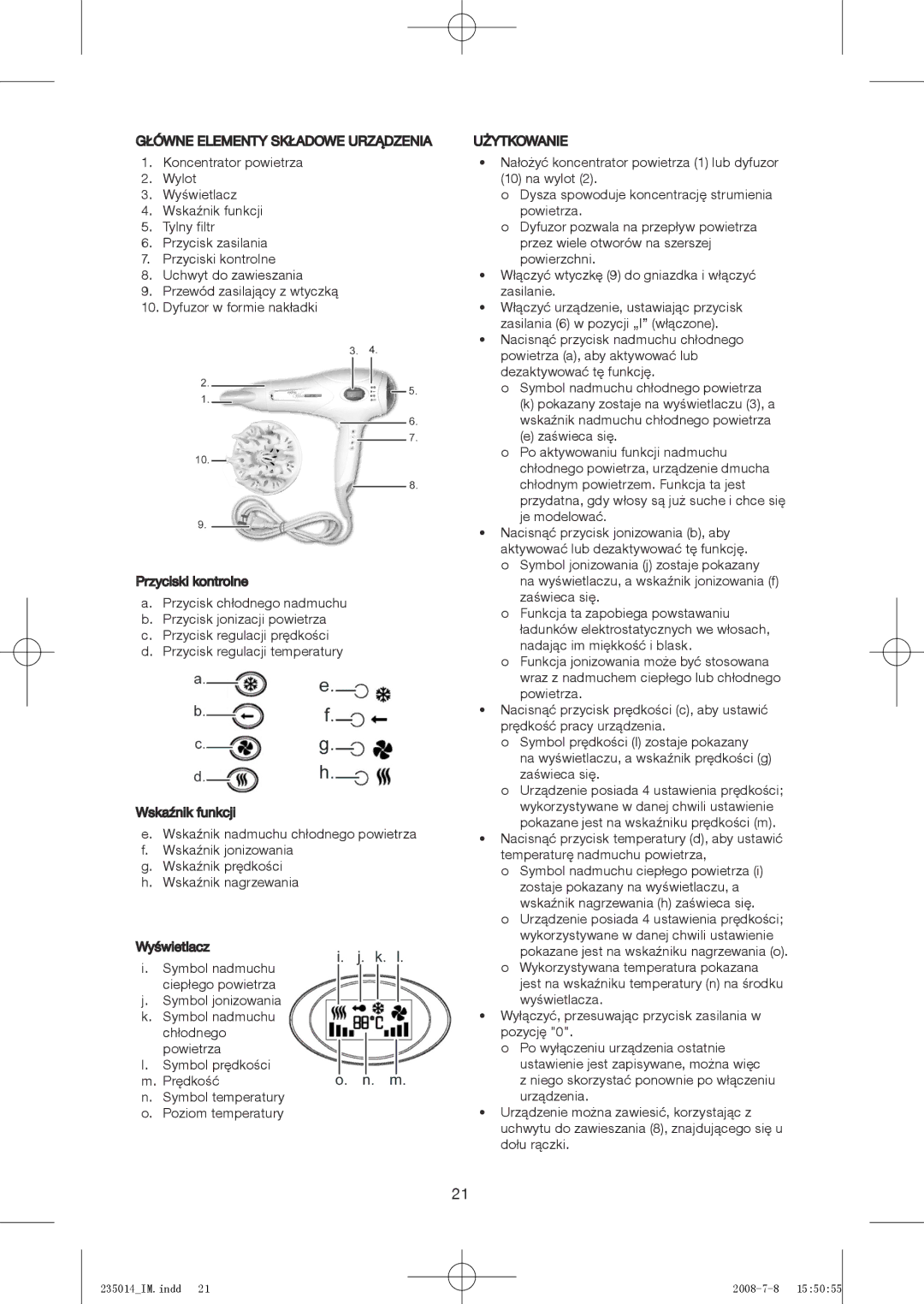 Exido 235-014 manual Główne Elementy Składowe Urządzenia 