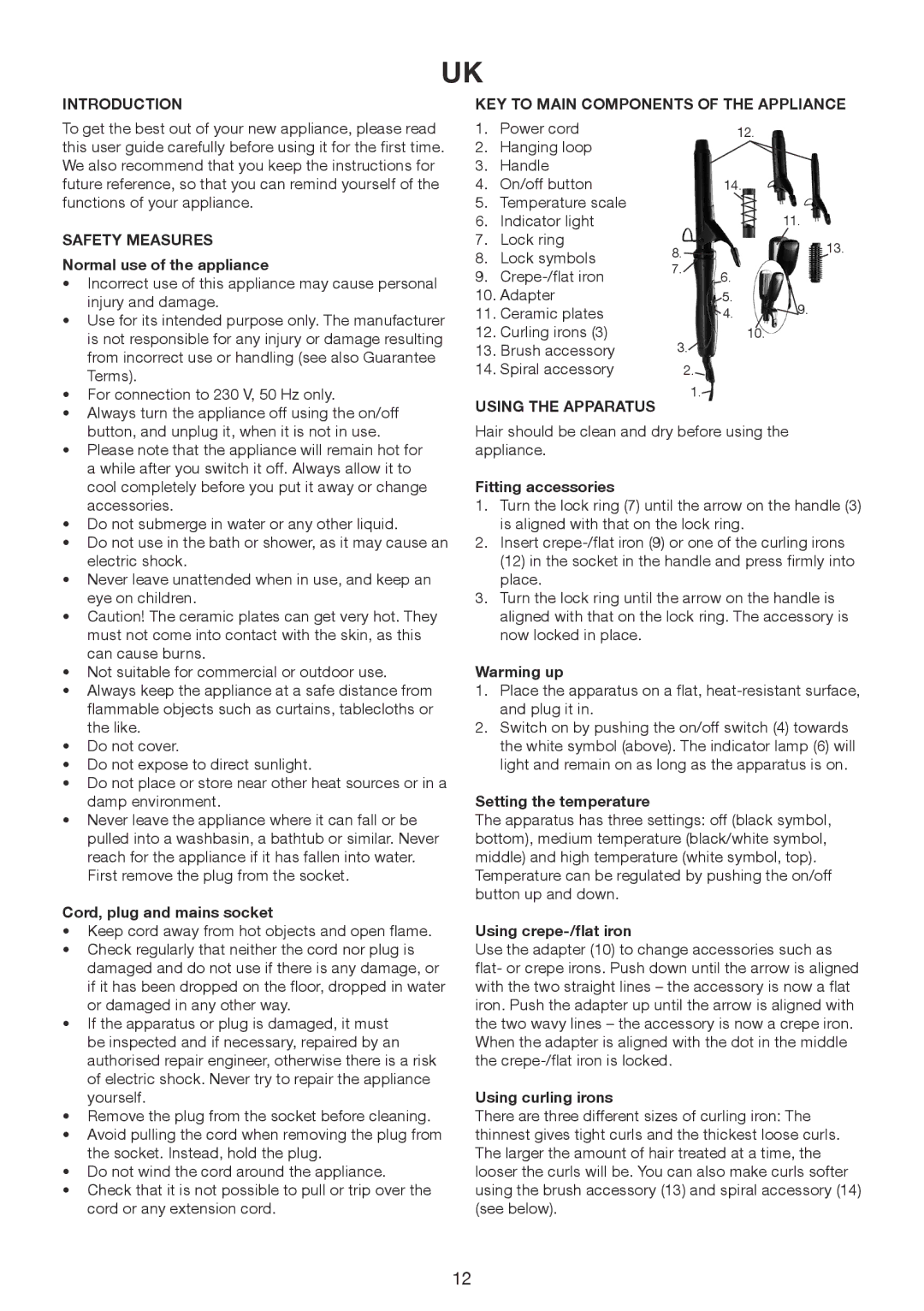 Exido 235-020 manual Introduction, Safety Measures, KEY to Main Components of the Appliance, Using the Apparatus 