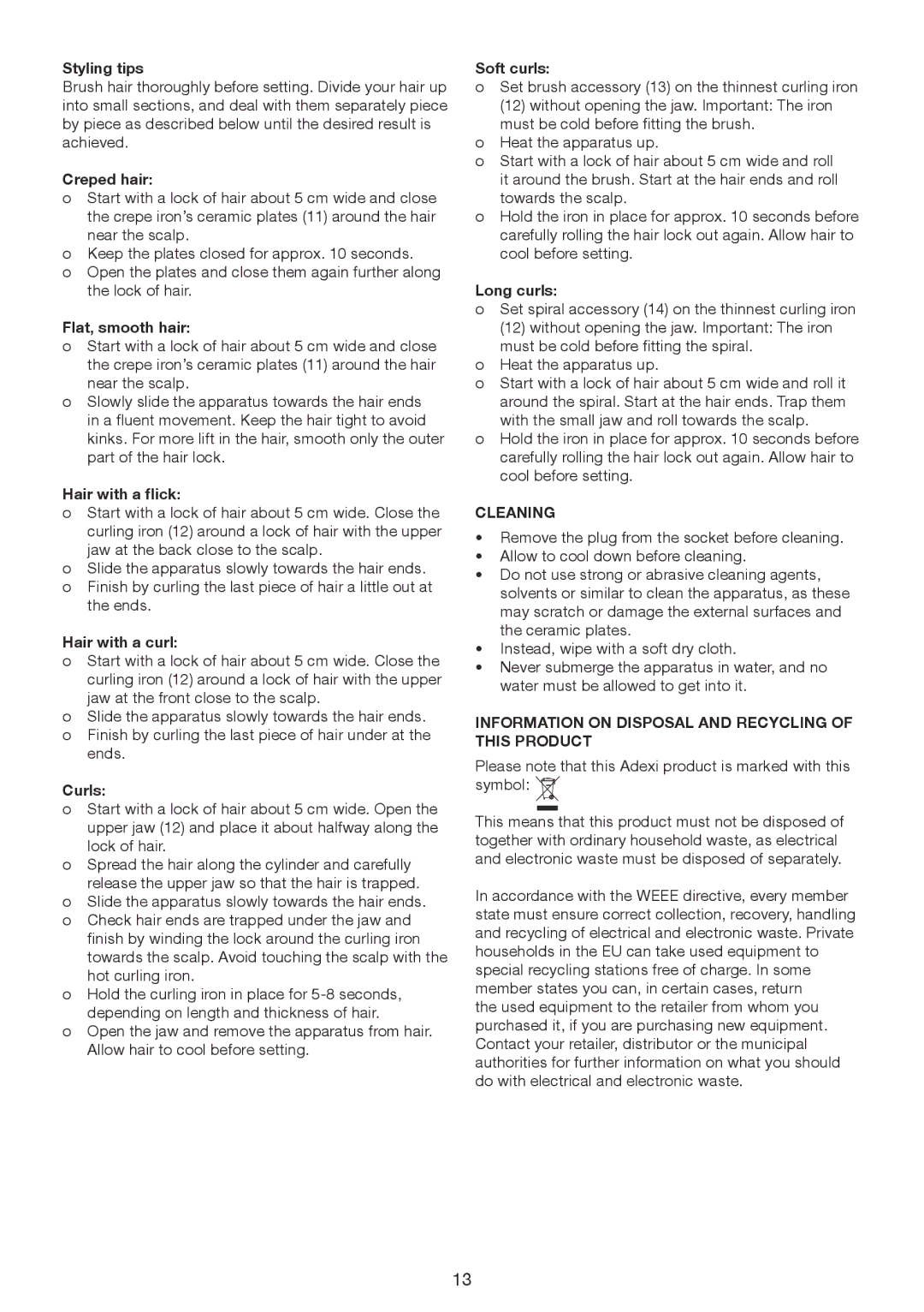 Exido 235-020 manual Cleaning, Information on Disposal and Recycling of this Product 