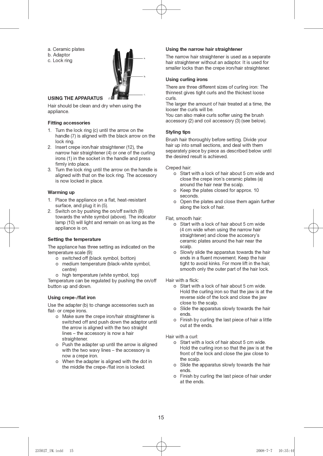 Exido 235-027 manual Using the Apparatus 