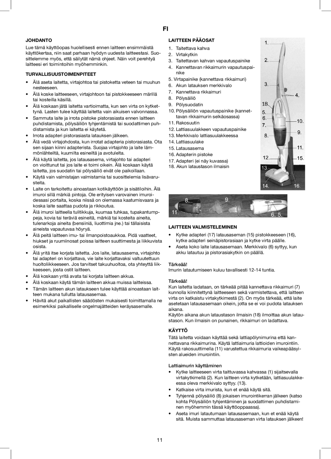 Exido 240-110 manual Johdanto, Turvallisuustoimenpiteet, Laitteen Pääosat, Laitteen Valmisteleminen, Käyttö 