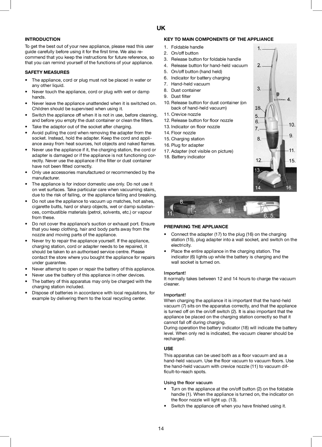 Exido 240-110 manual Introduction, Safety Measures, KEY to Main Components of the Appliance, Preparing the Appliance, Use 