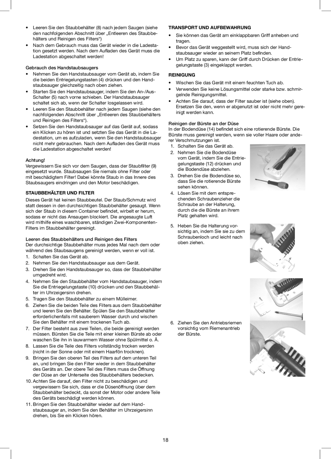 Exido 240-110 manual Staubbehälter UND Filter, Transport UND Aufbewahrung, Reinigung 