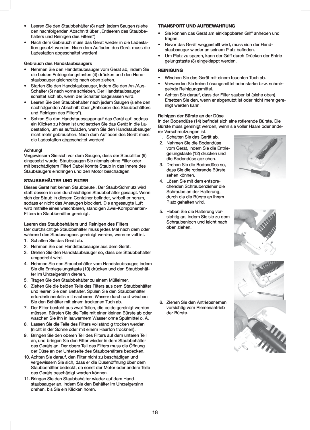 Exido 240-110 manual Staubbehälter Und Filter, Transport Und Aufbewahrung, Reinigung 