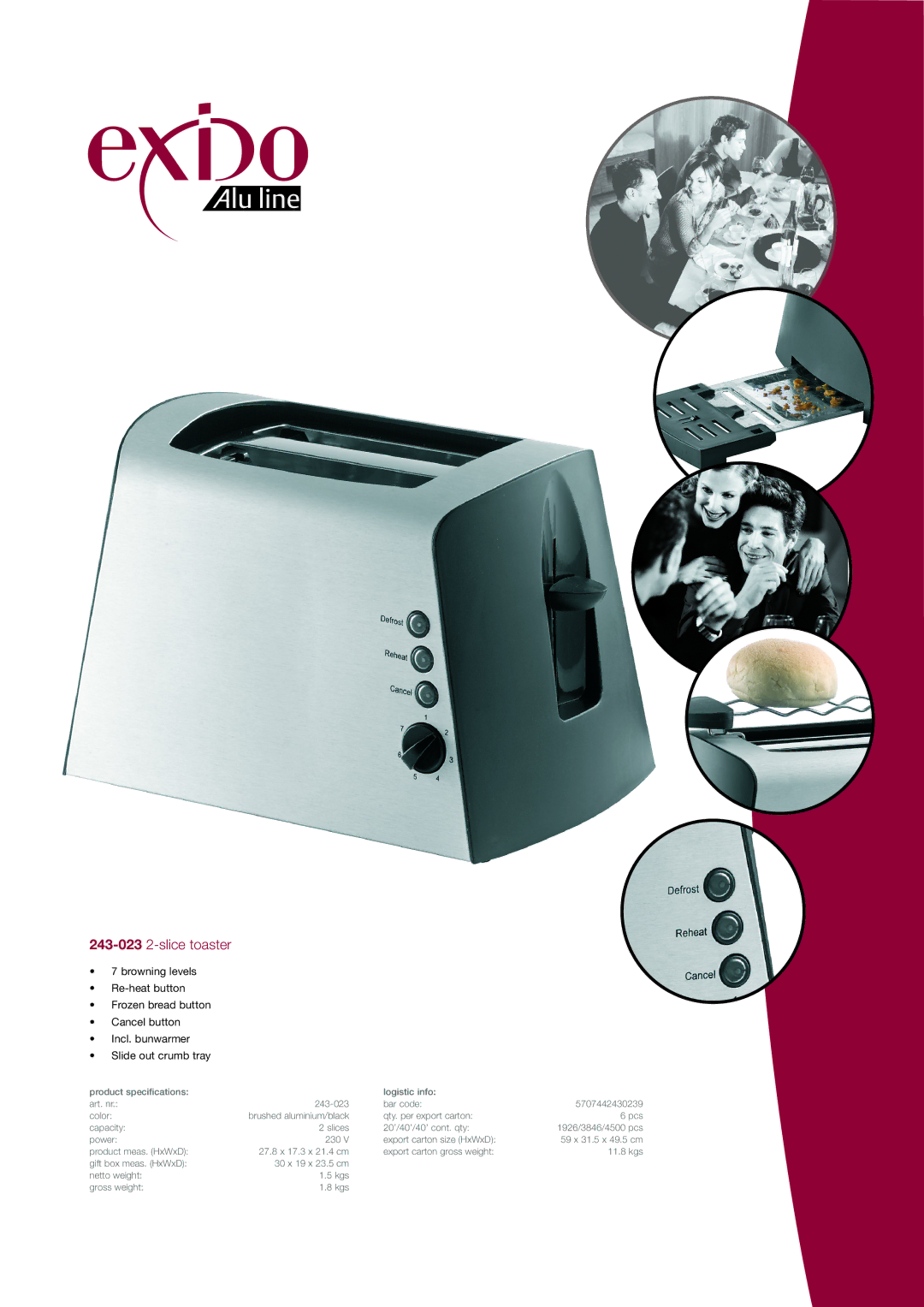 Exido 243-023 specifications Slice toaster 